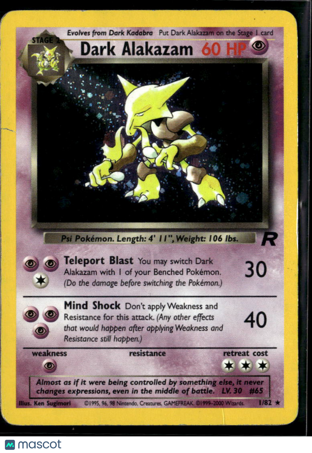 Dark Alakazam 2000 Team Rocket Holo Rare #1/82
