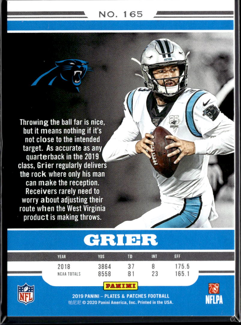 Will Grier 2020 Plates & Patches Green Rookie RC 5/25 Carolina Panthers