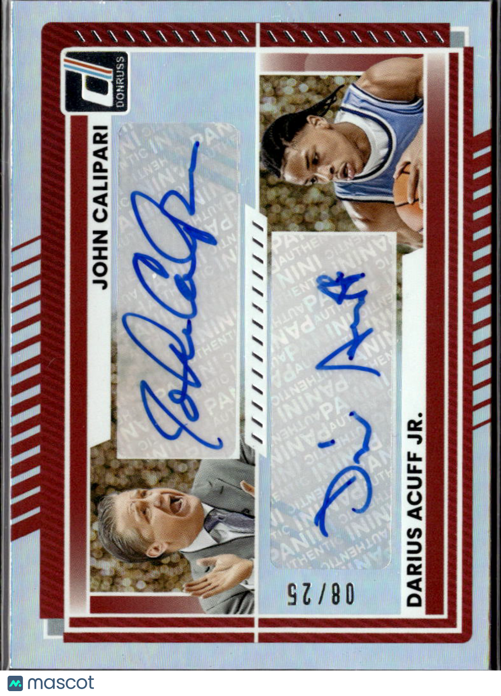 John Calipari / Darius Acuff Jr. 2025 Donruss Dual Auto Autograph 8/25 Arkansas