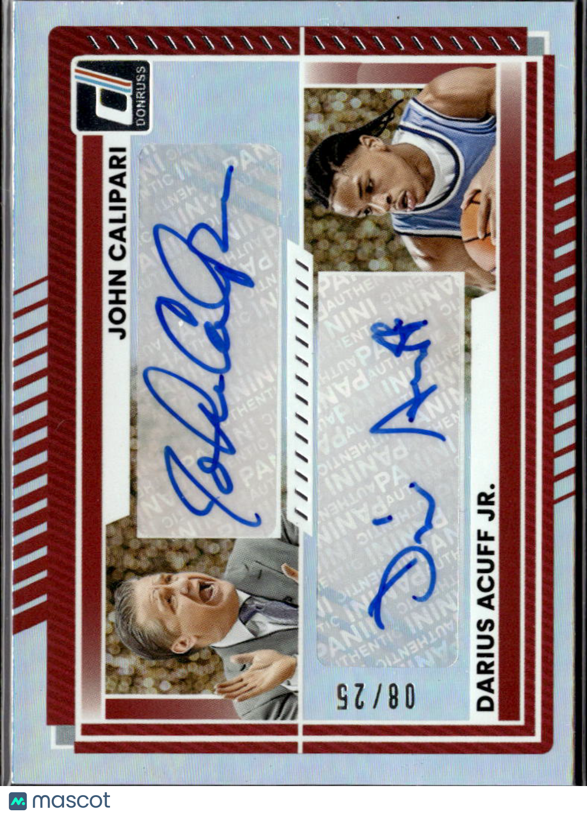 John Calipari / Darius Acuff Jr. 2025 Donruss Dual Auto Autograph 8/25 Arkansas