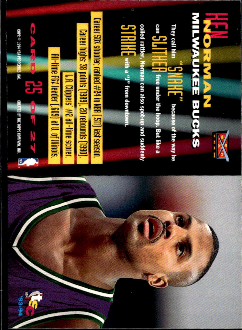 Ken Norman 1994 Topps Stadium Club Beam Team #25 Milwaukee Bucks