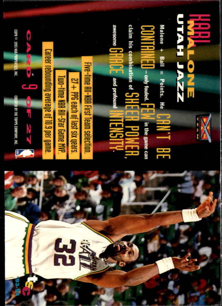 Karl Malone 1993 Topps Stadium Club Beam Team #9 Utah Jazz