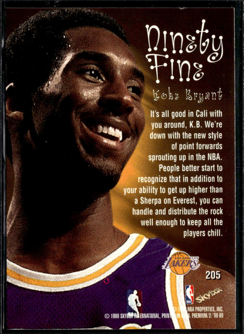 Kobe Bryant 1999 SkyBox Premium Ninety Fine #205 Los Angeles Lakers