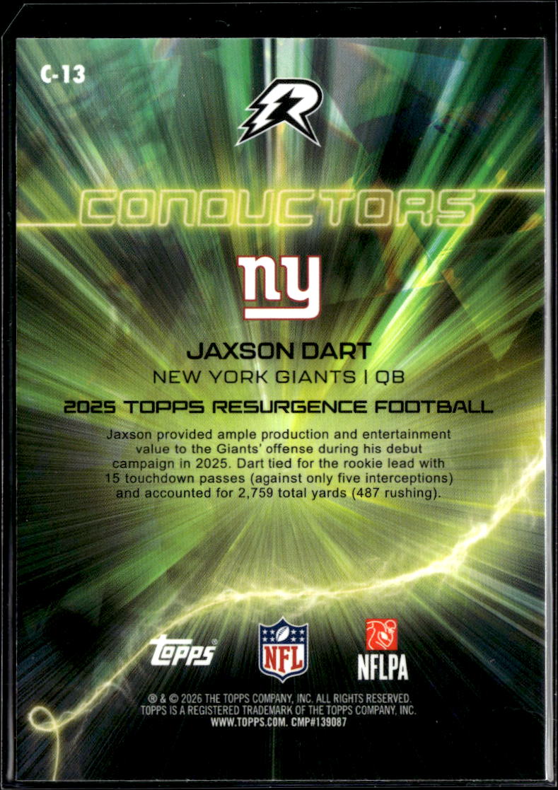 Jaxson Dart 2025 Topps Resurgence Conductors Rookie RC 54/125 New York Giants