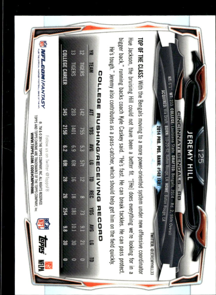 Jeremy Hill 2014 Topps Chrome MINI RC Image Variation SSP Cincinnati Bengals