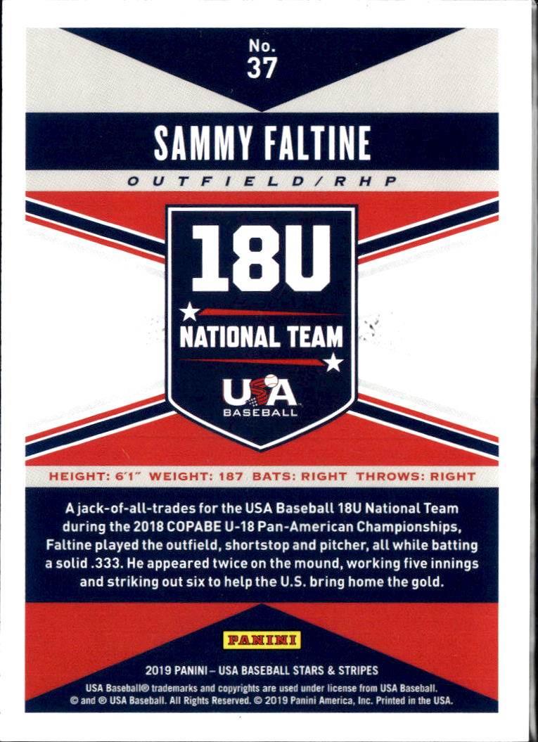 Sammy Faltine 2019 USA Baseball Stars & Stripes Rookie RC Texas Longhorns 4/5