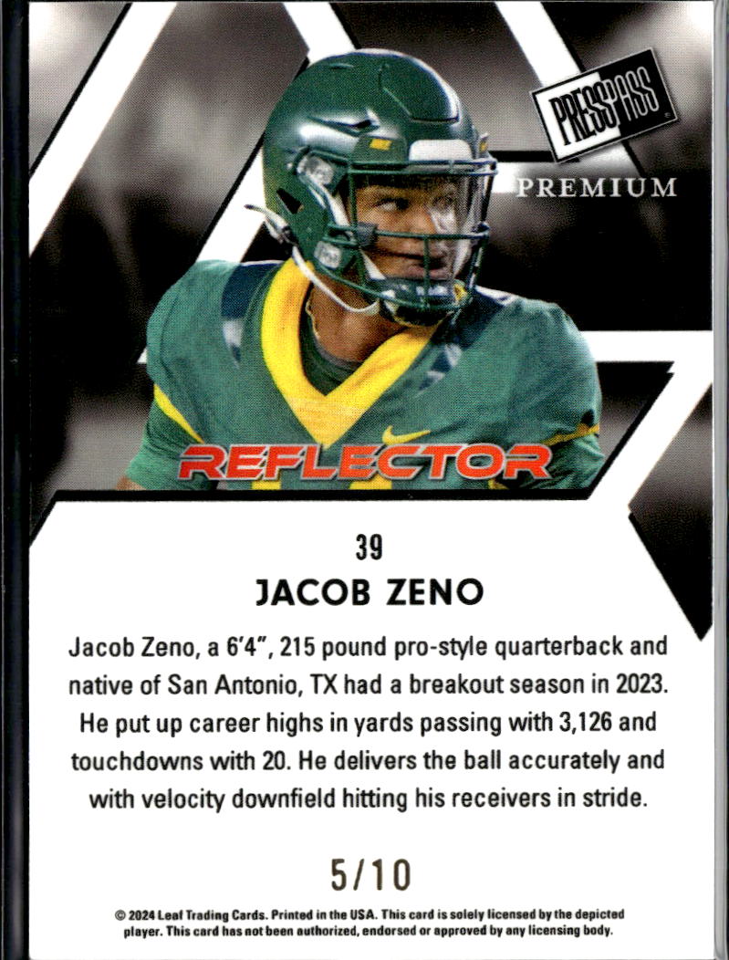 Jacob Zeno 2024 Leaf Press Pass Premium Reflector GOLD 5/10 UAB Blazers