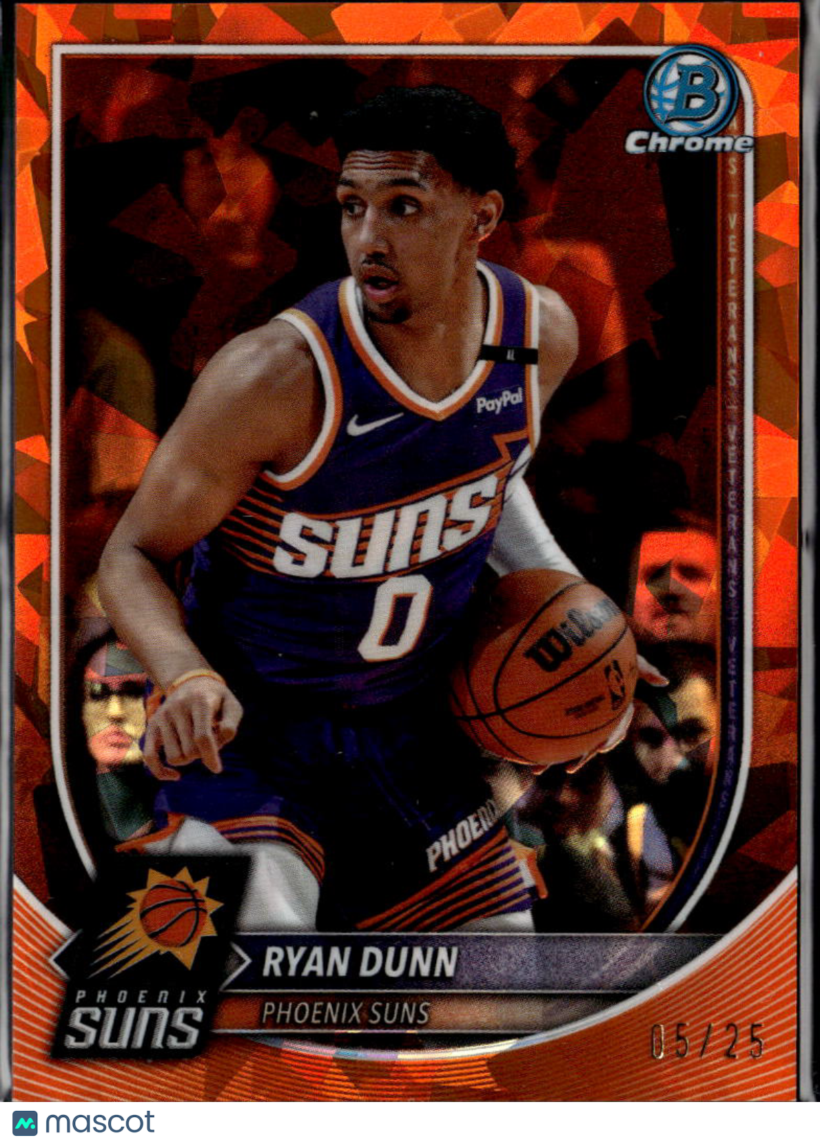 Ryan Dunn 2025 Bowman Chrome Sapphire Orange Refractor 5/25 Phoenix Suns