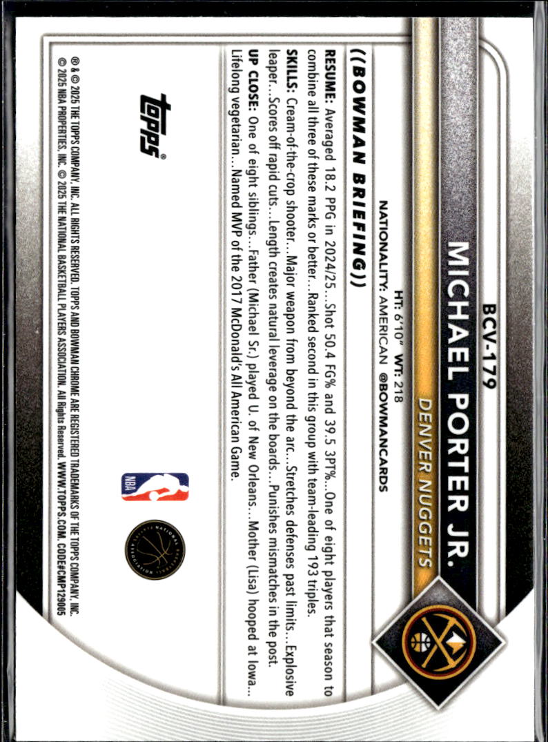 Michael Porter Jr. 2025 Bowman Chrome Sapphire Yellow 5/75 Denver Nuggets