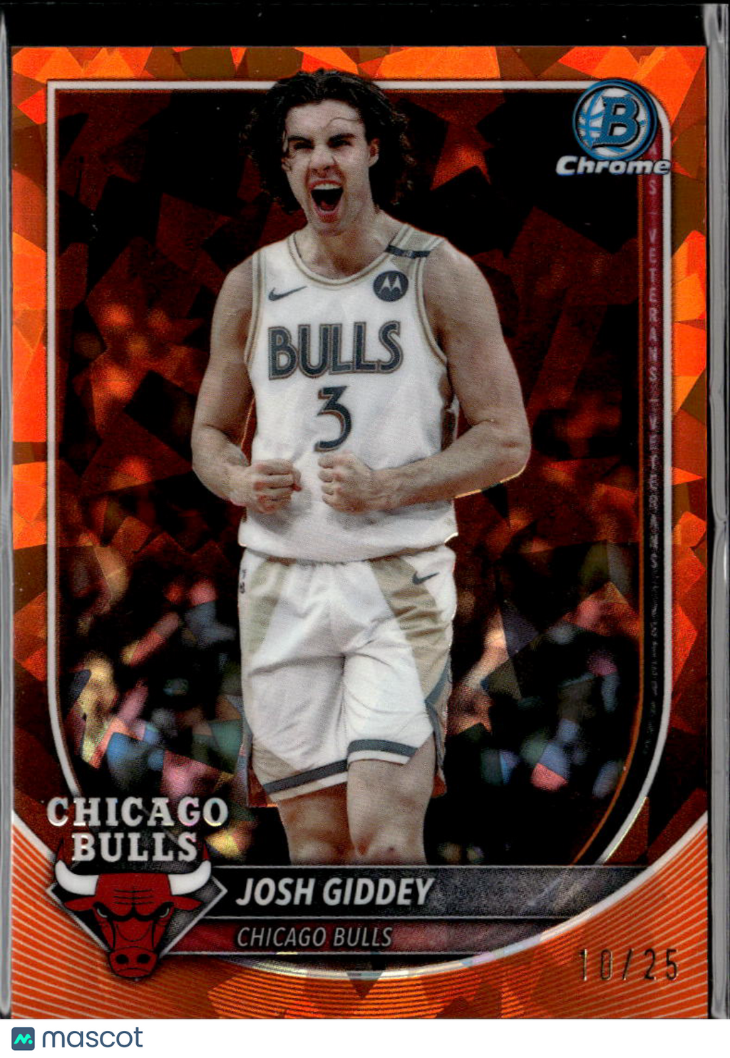 Josh Giddey 2025 Bowman Chrome University Orange Refractor 10/25 Chicago Bulls