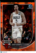 Josh Giddey 2025 Bowman Chrome University Orange Refractor 10/25 Chicago Bulls