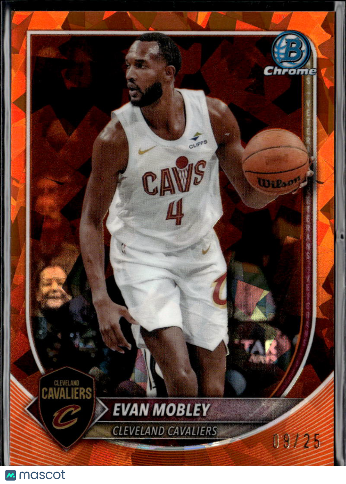 Evan Mobley 2025 Bowman Chrome Sapphire Orange Refractor 9/25 Cavaliers
