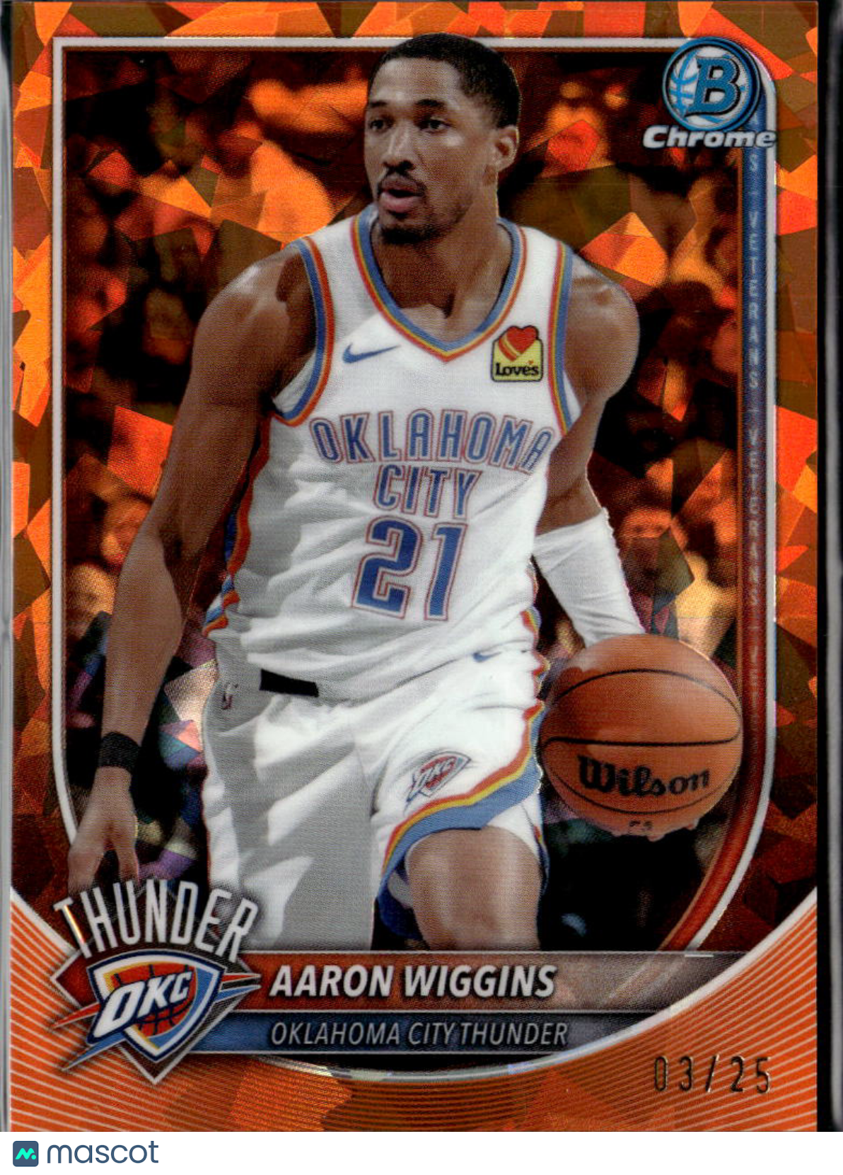 Aaron Wiggins 2025 Bowman Chrome Sapphire Orange Refractor 3/25 OKC Thunder