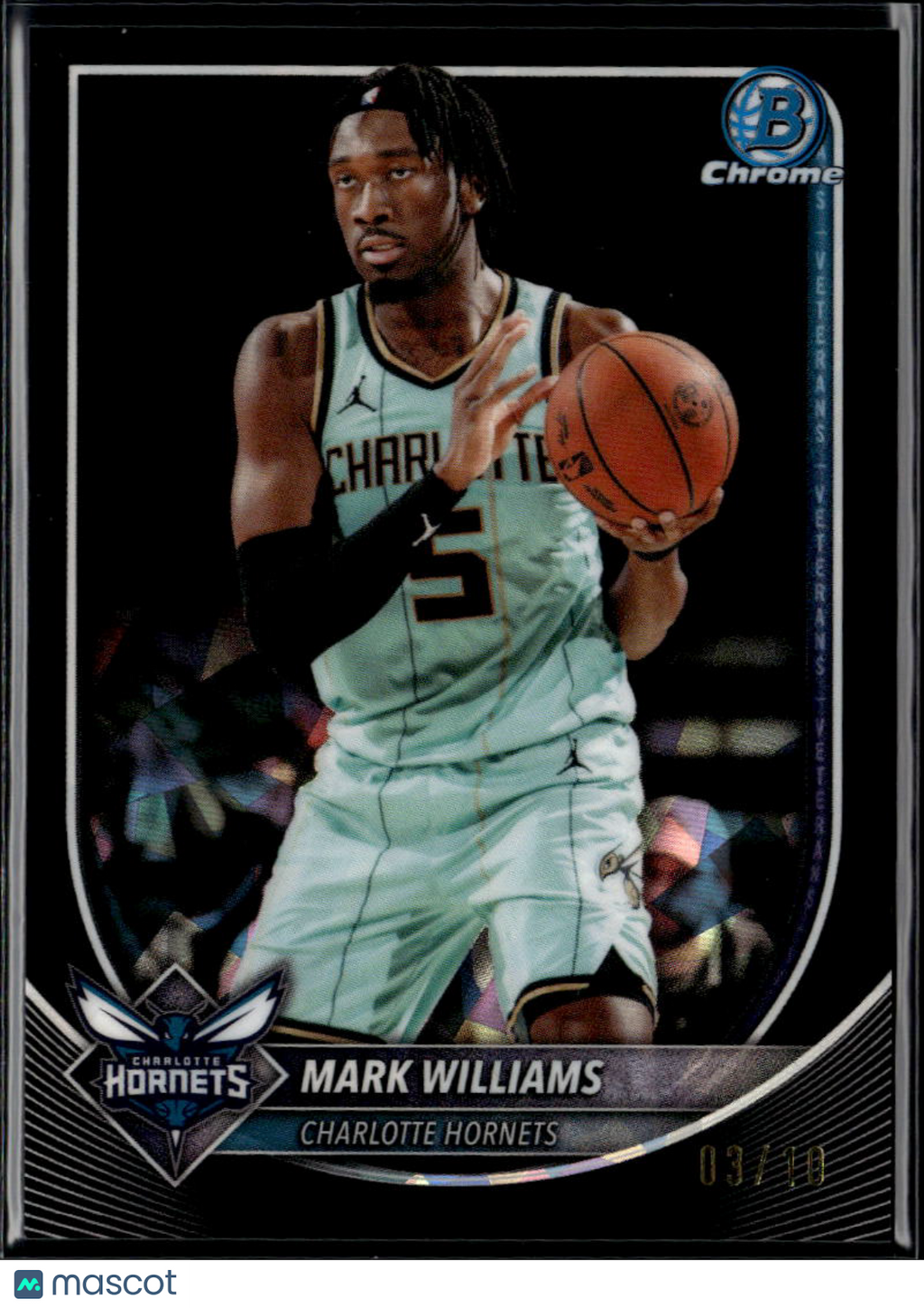 Mark Williams 2025 Bowman Chrome Sapphire Black Refractor 3/10 Charlotte Hornets