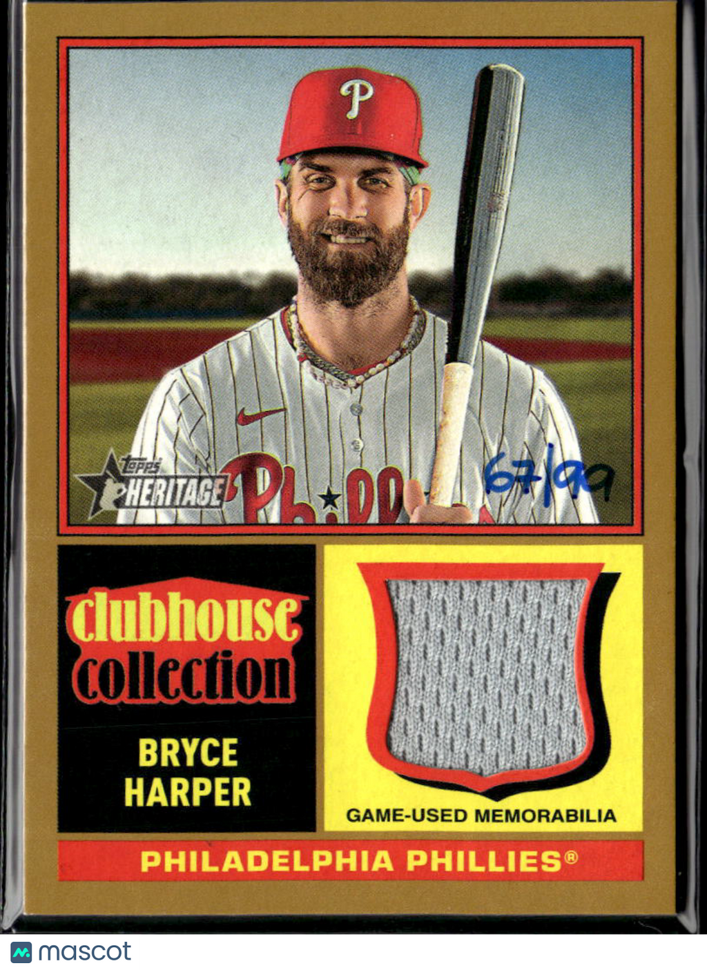 Bryce Harper 2025 Topps Heritage Clubhouse GOLD Game Worn Patch 67/99 Phillies