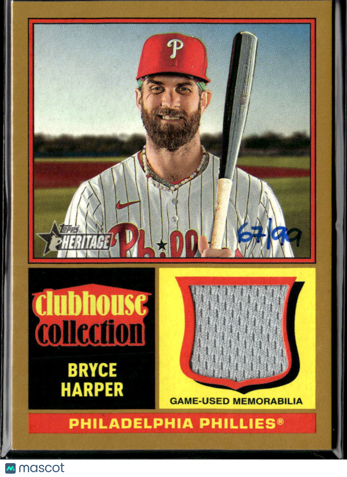 Bryce Harper 2025 Topps Heritage Clubhouse GOLD Game Worn Patch 67/99 Phillies