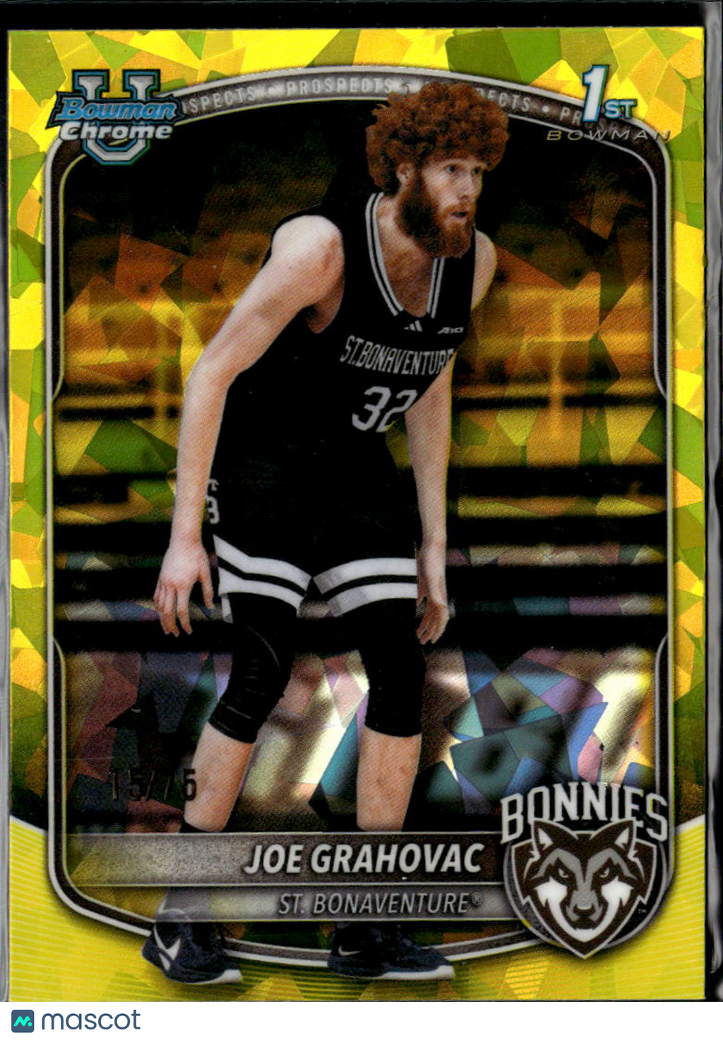 Joe Grahovac 2025 Bowman Chrome 1st Yellow RC 15/75 St. Bonaventure Bonnies