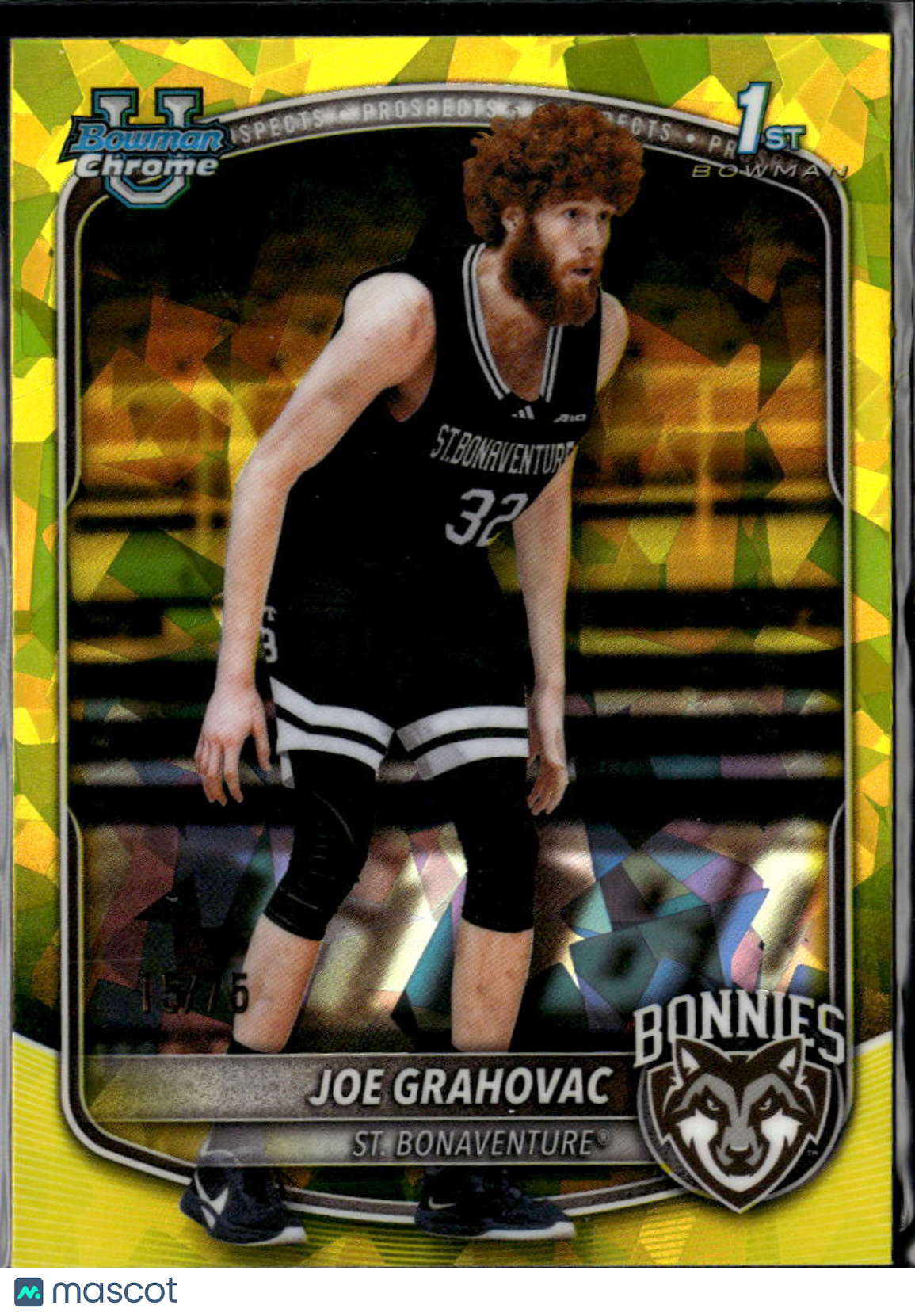 Joe Grahovac 2025 Bowman Chrome 1st Yellow RC 15/75 St. Bonaventure Bonnies