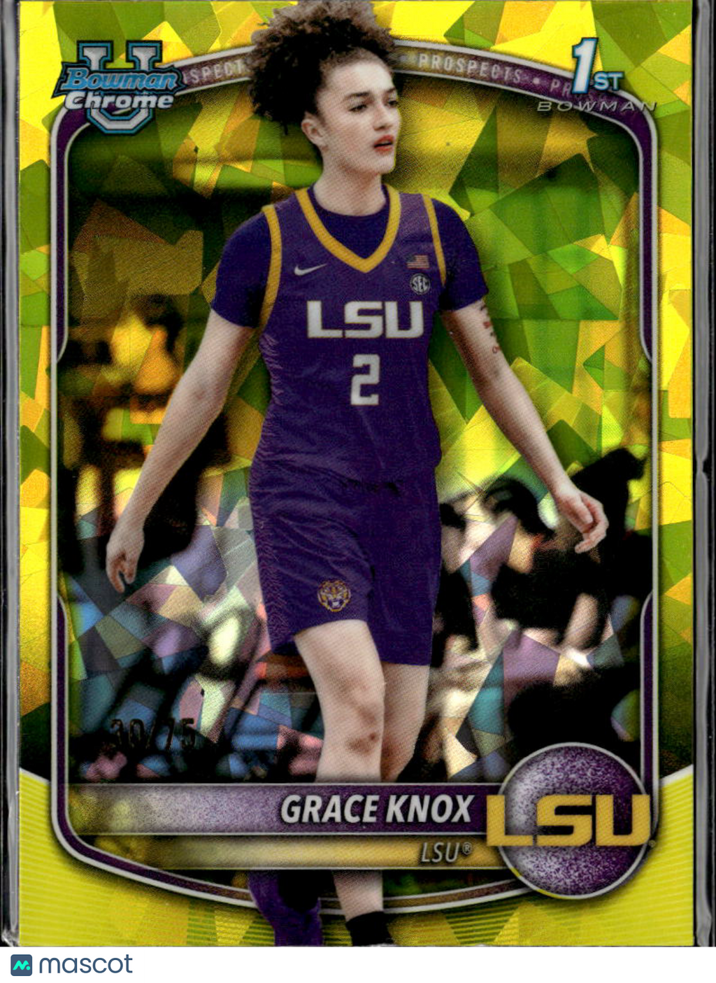 Grace Knox 2025 Bowman Chrome Sapphire 1st Yellow RC 30/75 LSU Tigers
