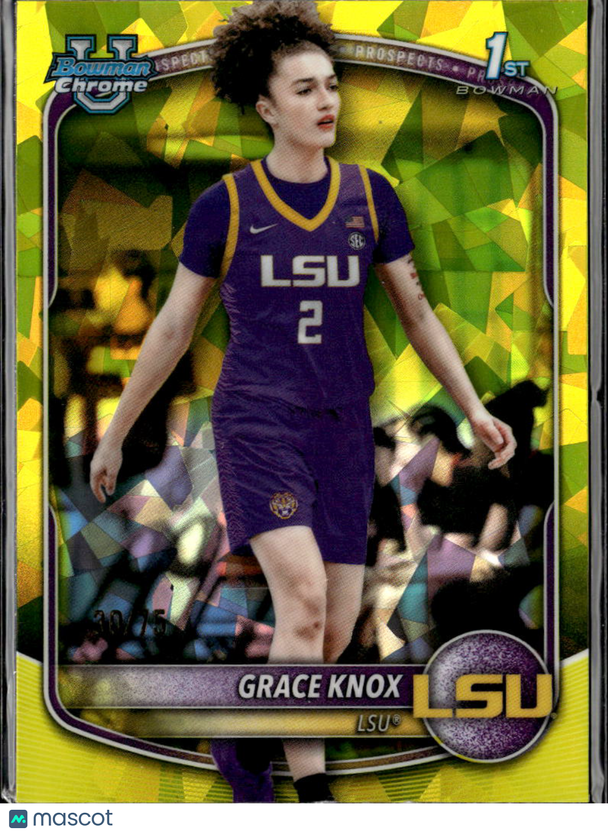 Grace Knox 2025 Bowman Chrome Sapphire 1st Yellow RC 30/75 LSU Tigers