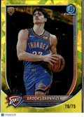Brooks Barnhizer 2025 Bowman Chrome Yellow Sapphire RC /75 Oklahoma City Thunder