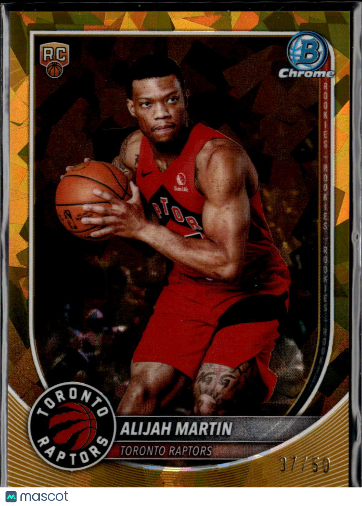 Alijah Martin 2025 Bowman Chrome Sapphire GOLD Refractor RC 37/50 Raptors