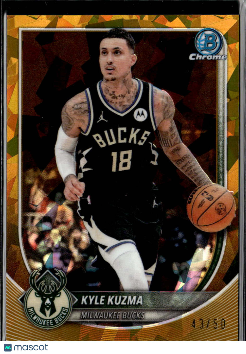 Kyle Kuzma 2025 Bowman Chrome Sapphire GOLD Refractor 43/50 Milwaukee Bucks