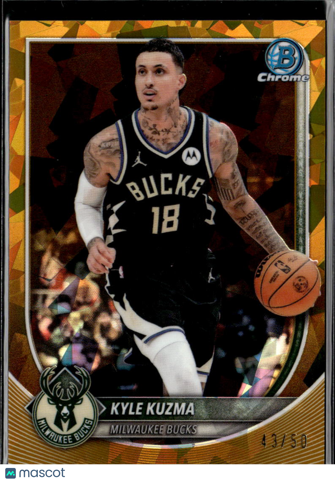 Kyle Kuzma 2025 Bowman Chrome Sapphire GOLD Refractor 43/50 Milwaukee Bucks