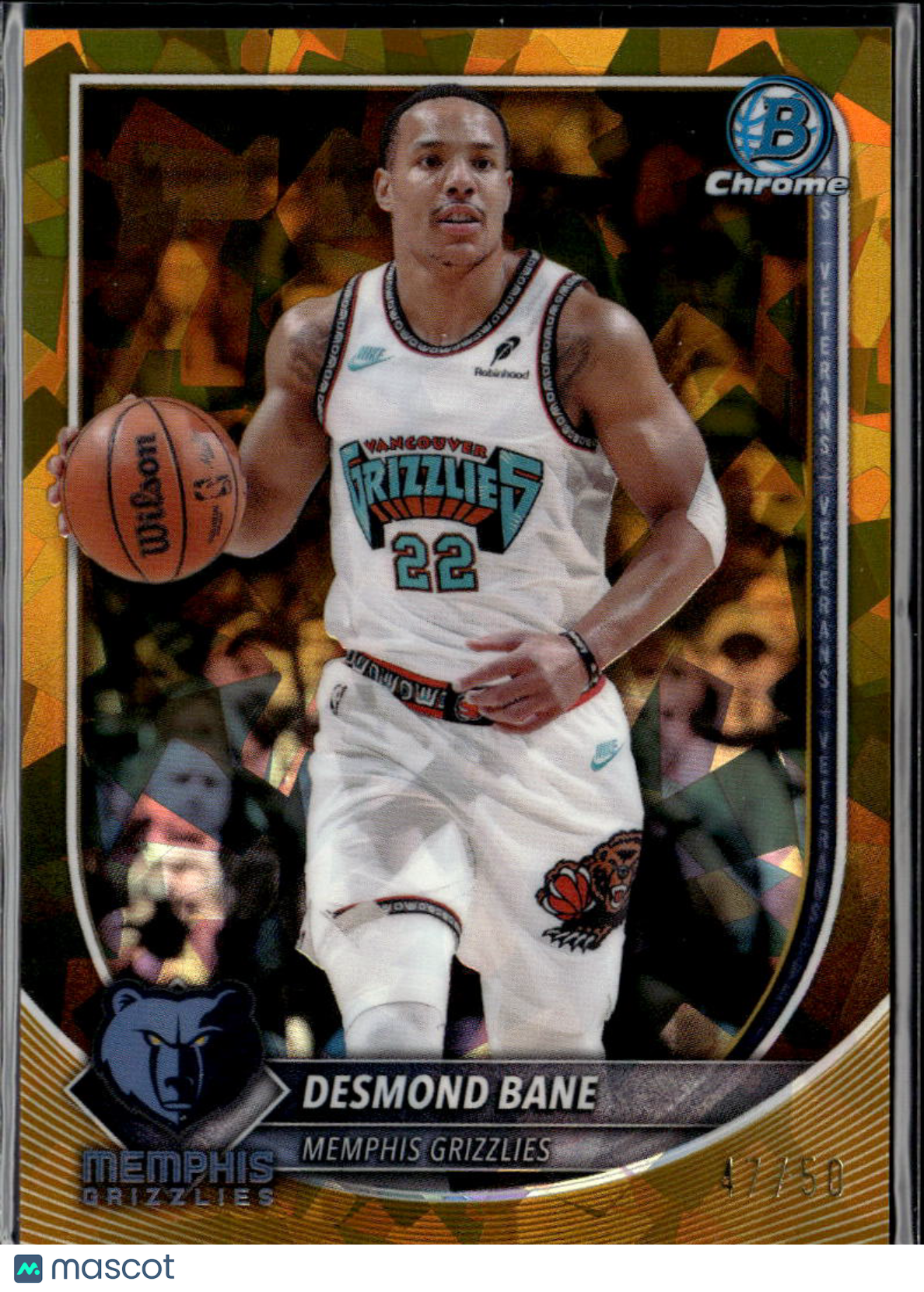 Desmond Bane 2025 Bowman Chrome Sapphire GOLD Refractor 47/50 Grizzlies