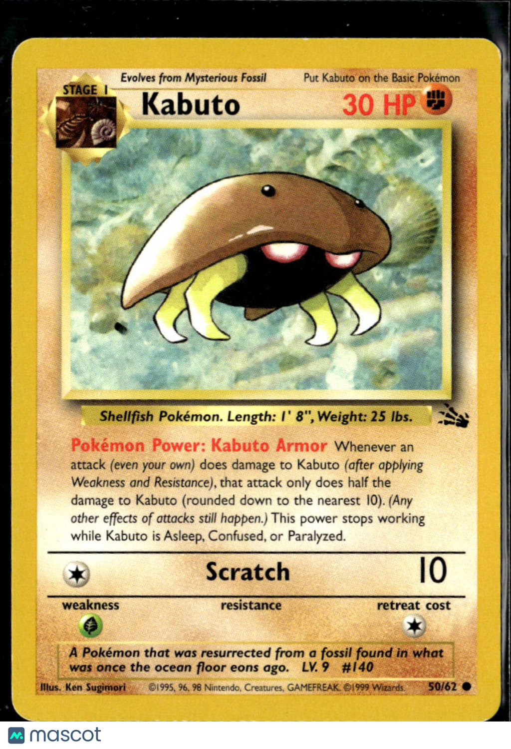 Kabuto 1999 Fossil Pokemon Card #50/62