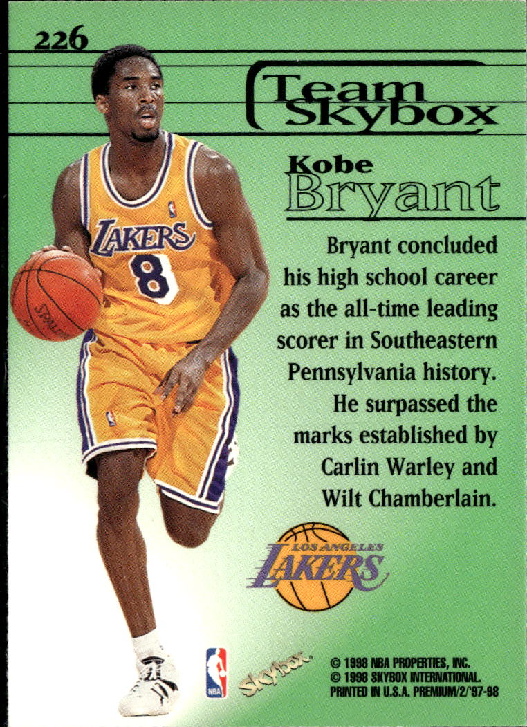 Kobe Bryant 1998 SkyBox Premium Team SkyBox Los Angeles Lakers