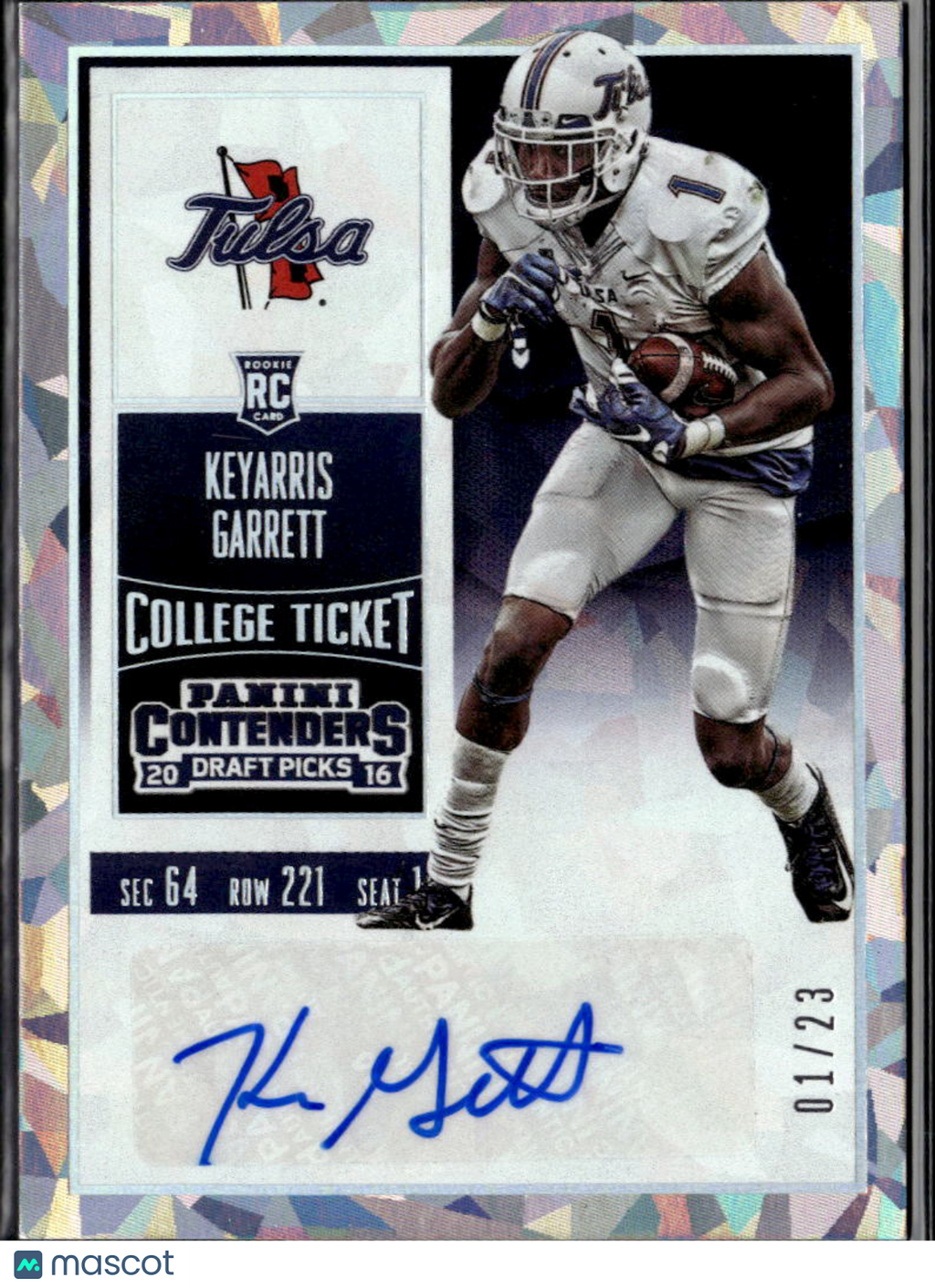 Keyarris Garrett 2016 Contenders Auto Autograph Cracked Ice 1/23 Tulsa Hurricane
