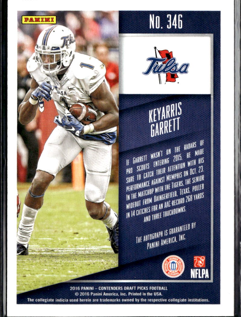 Keyarris Garrett 2016 Contenders Auto Autograph Cracked Ice 1/23 Tulsa Hurricane