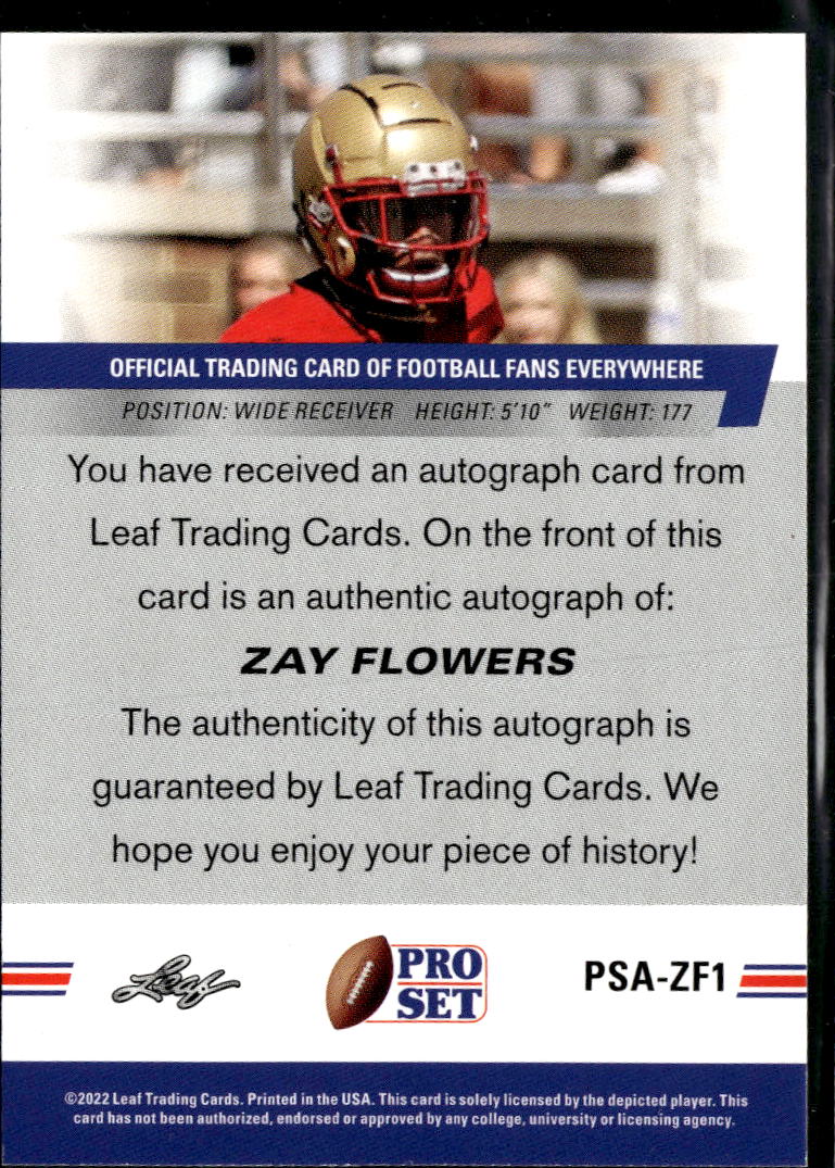 Zay Flowers 2022 Leaf Pro Set Auto Autograph Rookie RC Boston College Ravens