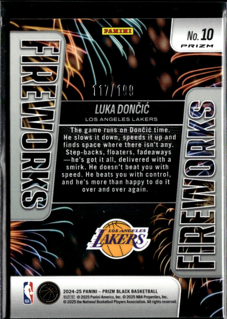 Luka Doncic 2025 Prizm Black Fireworks Blue Prizm 117/199 Los Angeles Lakers