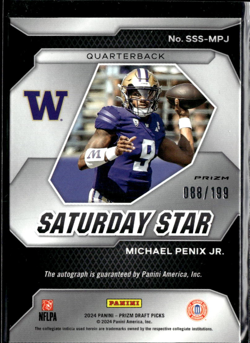 Michael Penix Jr. 2024 Prizm Draft Picks Auto Autograph RC 88/199 Washington