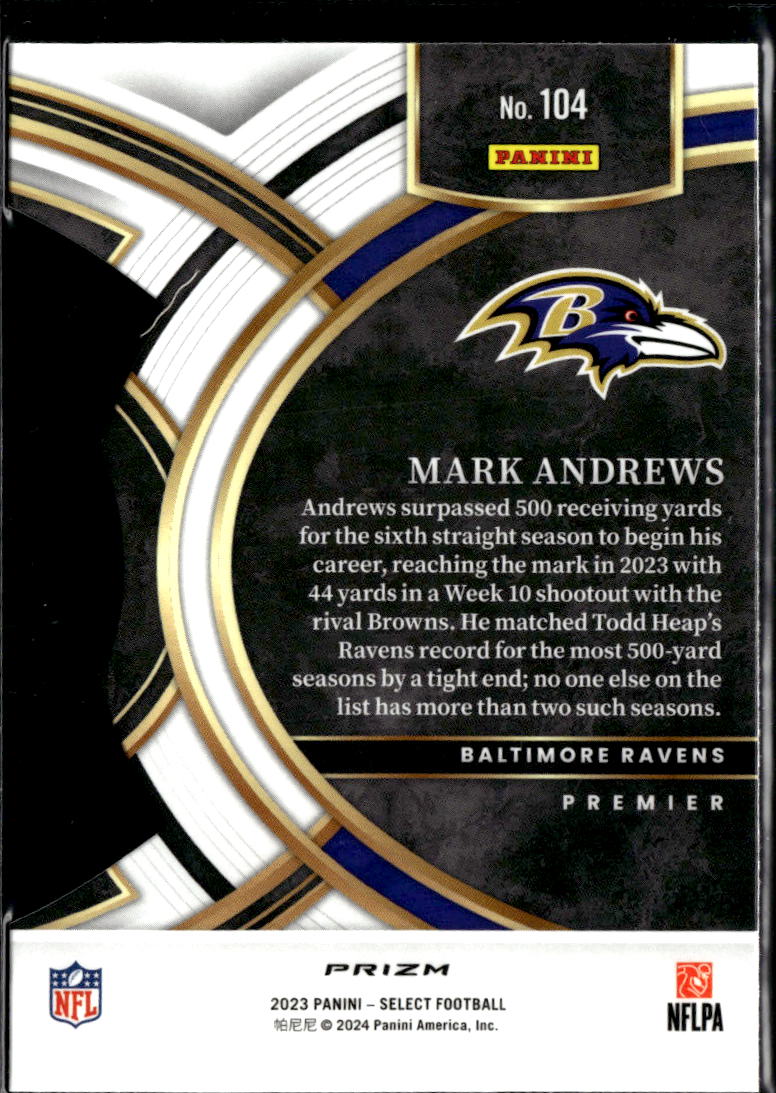 Mark Andrews 2024 Select Zebra Prizm SSP SHORTPRINT Die-Cut Baltimore Ravens