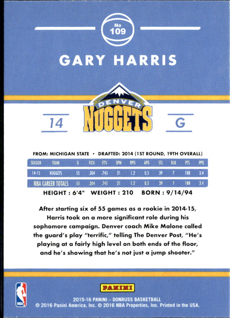 Gary Harris 2016 Donruss Denver Nuggets