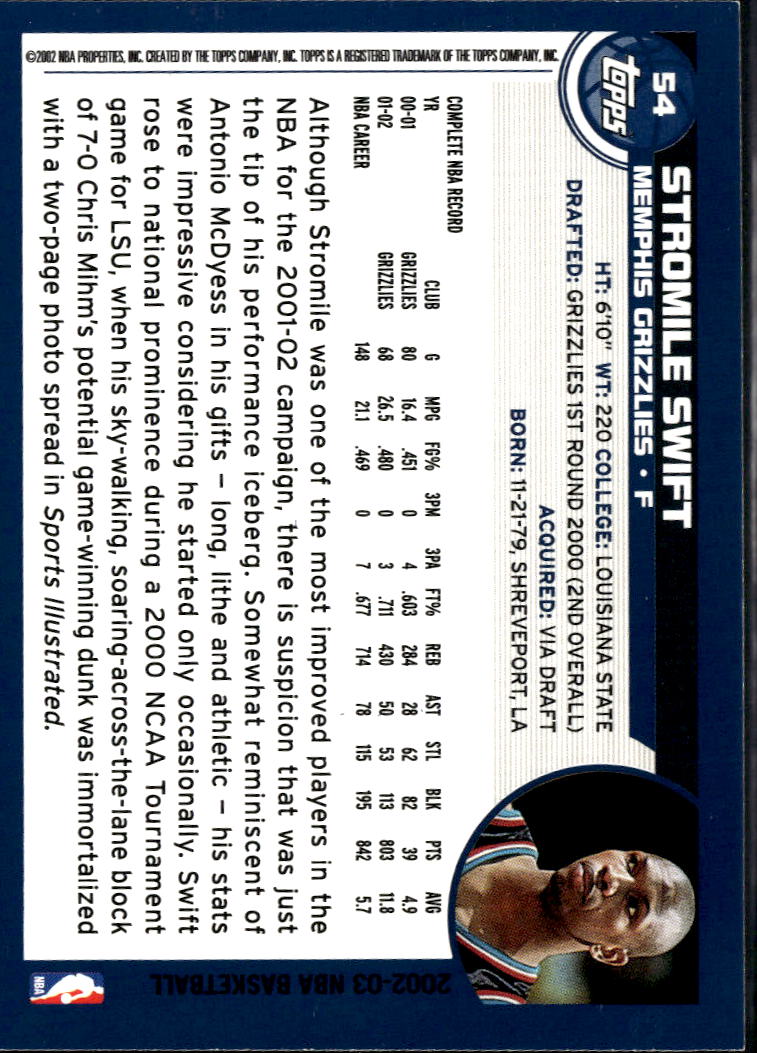 Stromile Swift 2002 Topps With KOBE BRYANT #54 Memphis Grizzlies