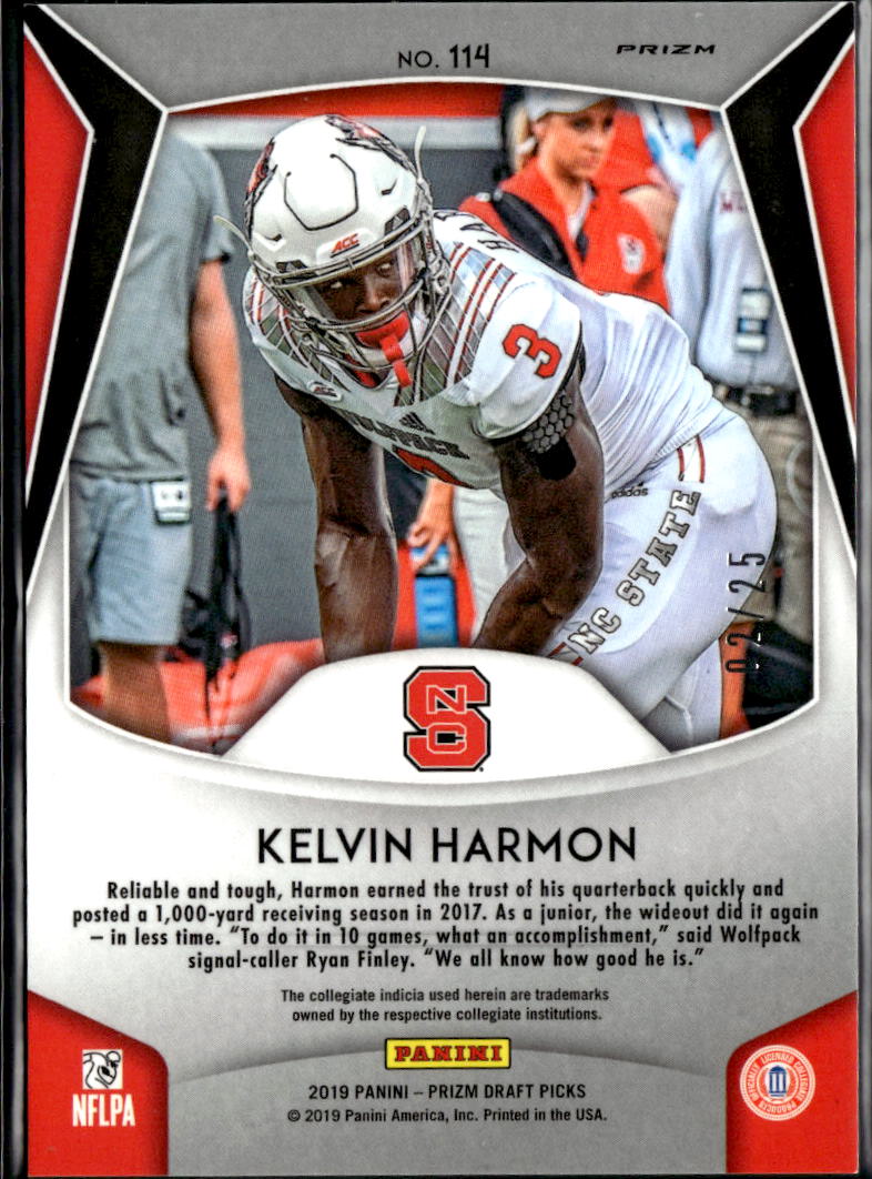 Kelvin Harmon 2019 Prizm Draft Picks RC Blue Camo 2/25 NC State Wolfpack