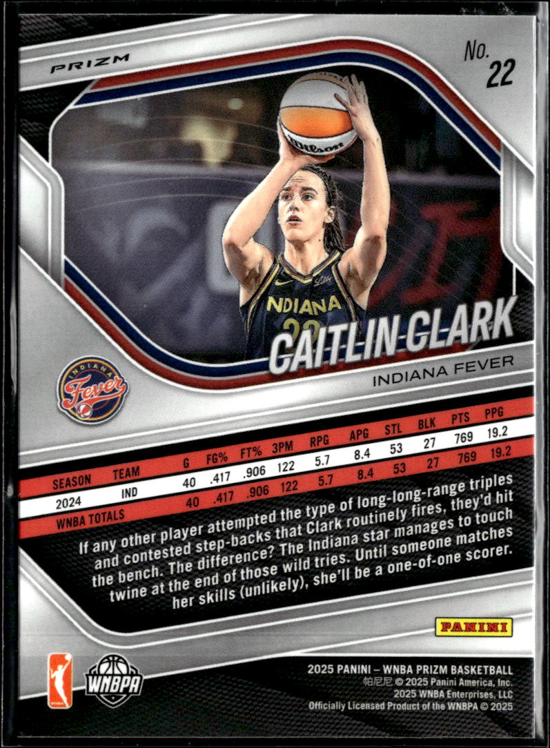 Caitlin Clark 2025 Panini Prizm Orange Lazer Prizm #22 Indiana Fever