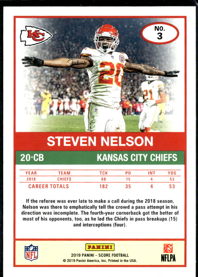 Steven Nelson 2019 Score Red Zone SSP 18/20 Kansas City Chiefs