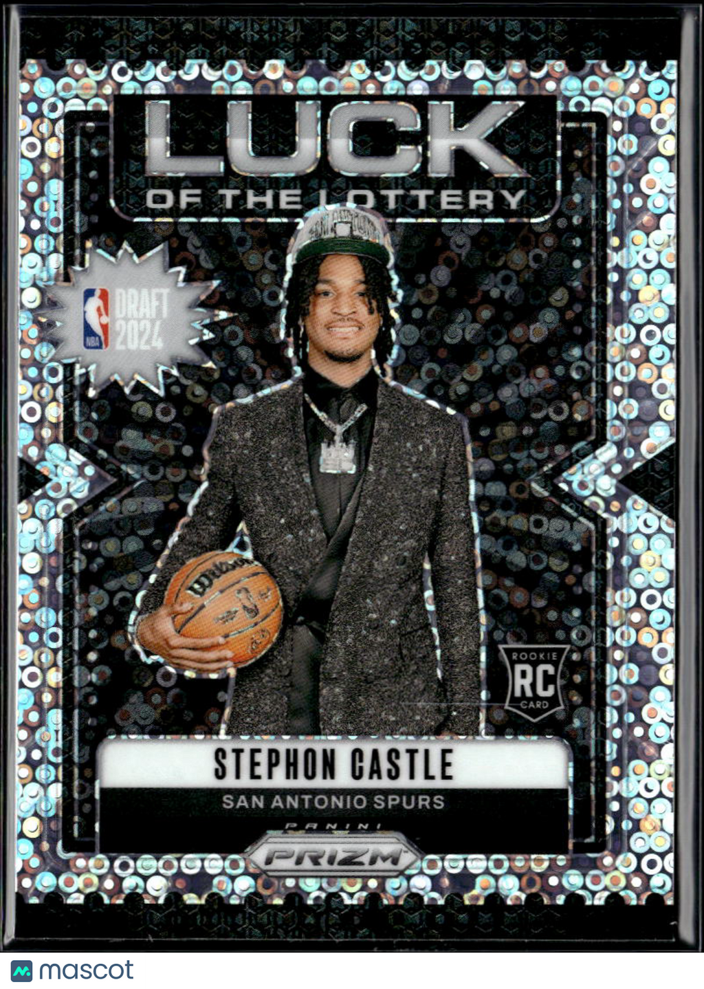 Stephon Castle 2024 Prizm Luck of the Lottery RC Disco Prizm San Antonio Spurs