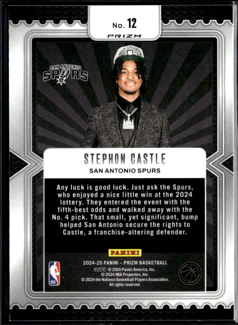 Stephon Castle 2024 Prizm Luck of the Lottery RC Disco Prizm San Antonio Spurs