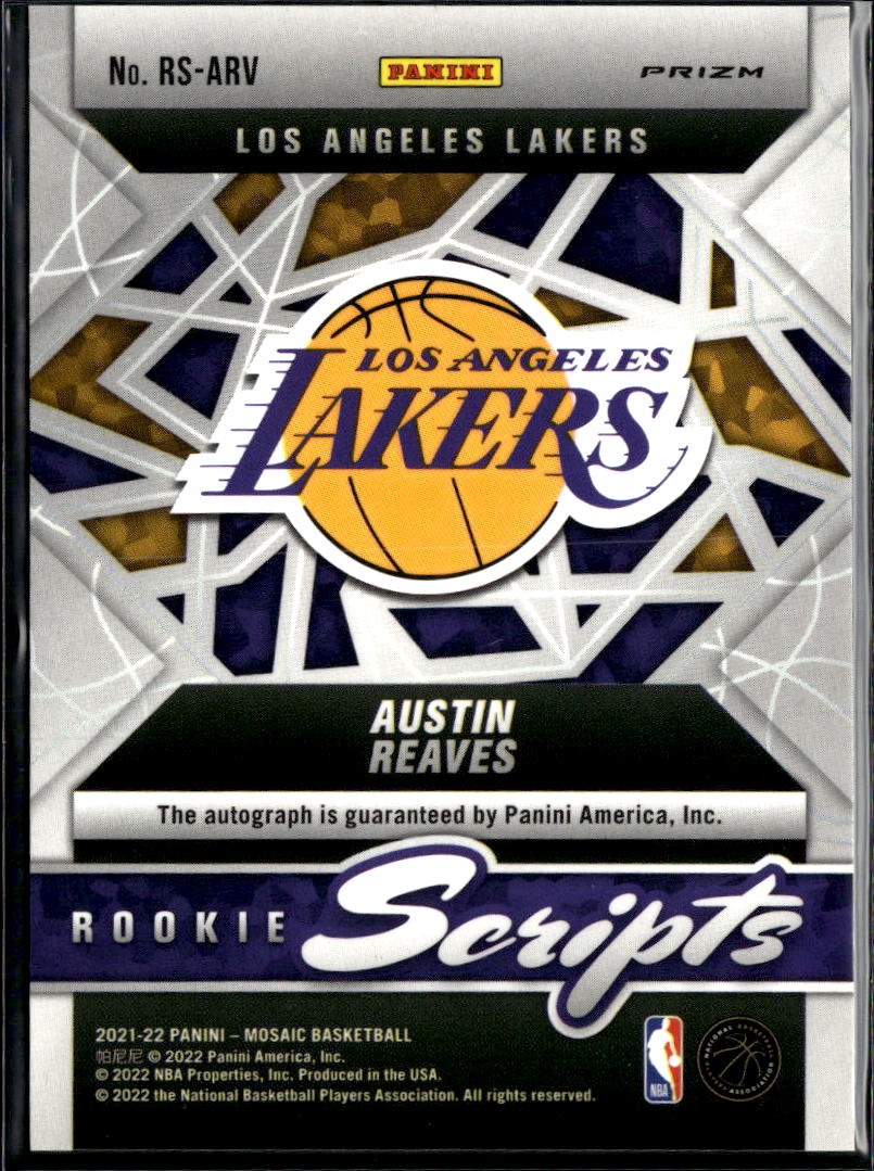 Austin Reaves 2021-22 Mosaic Scripts Auto Autograph RC Los Angeles Lakers