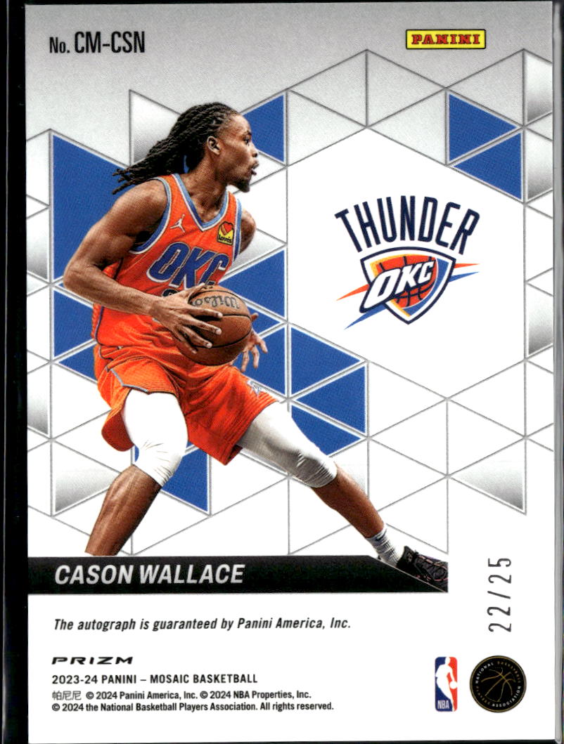 Cason Wallace 2023-24 Mosaic Auto Autograph RC 22/25 JERSEY # OKC Thunder