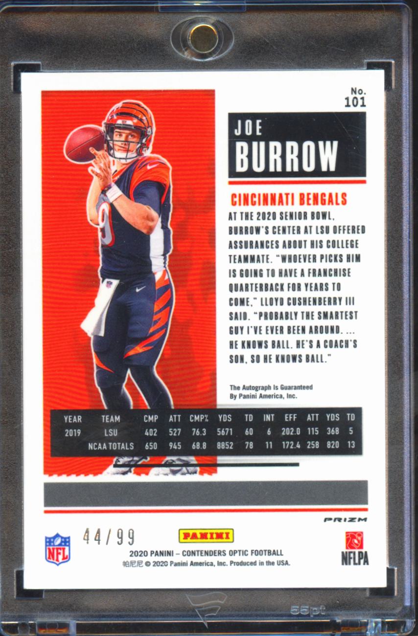 Joe Burrow 2020 Contenders Optic Auto Autograph Rookie 44/99 Cincinnati Bengals