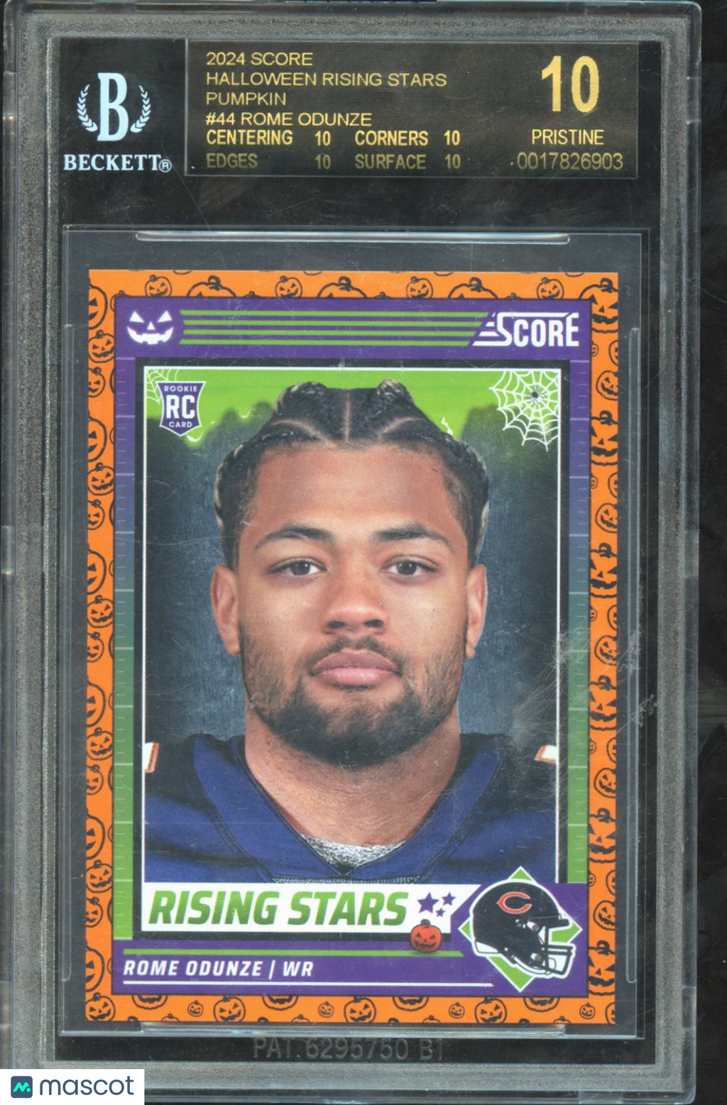 Rome Odunze 2024 Score Halloween Pumpkin RC Rookie Bears Black Label BGS 10