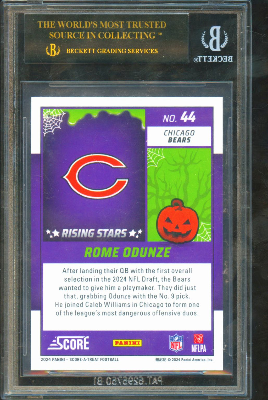 Rome Odunze 2024 Score Halloween Pumpkin RC Rookie Bears Black Label BGS 10