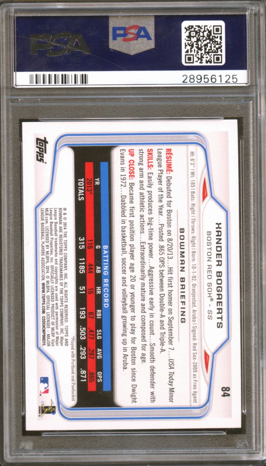Xander Bogaerts 2014 Bowman Silver Ice Rookie RC Boston Red Sox PSA 10
